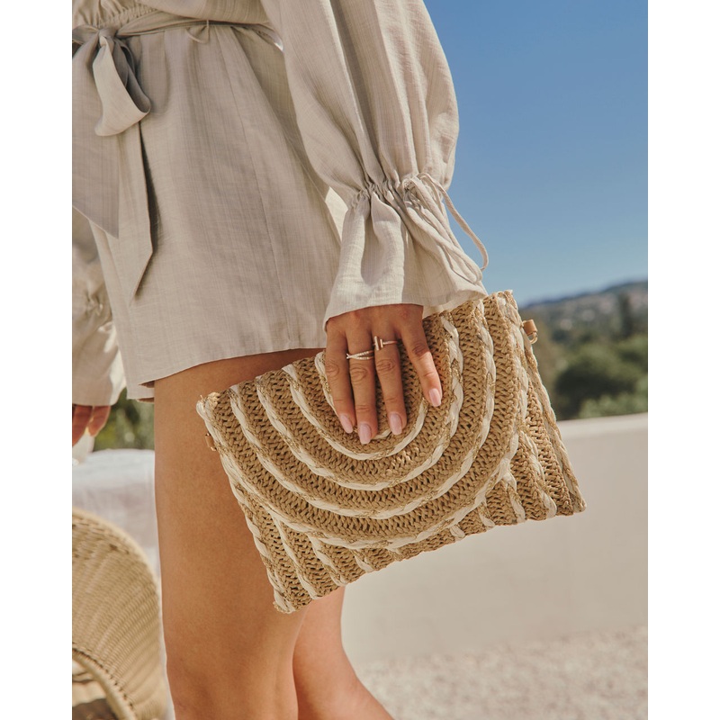 Ameria Woven Textured Straw Clutch