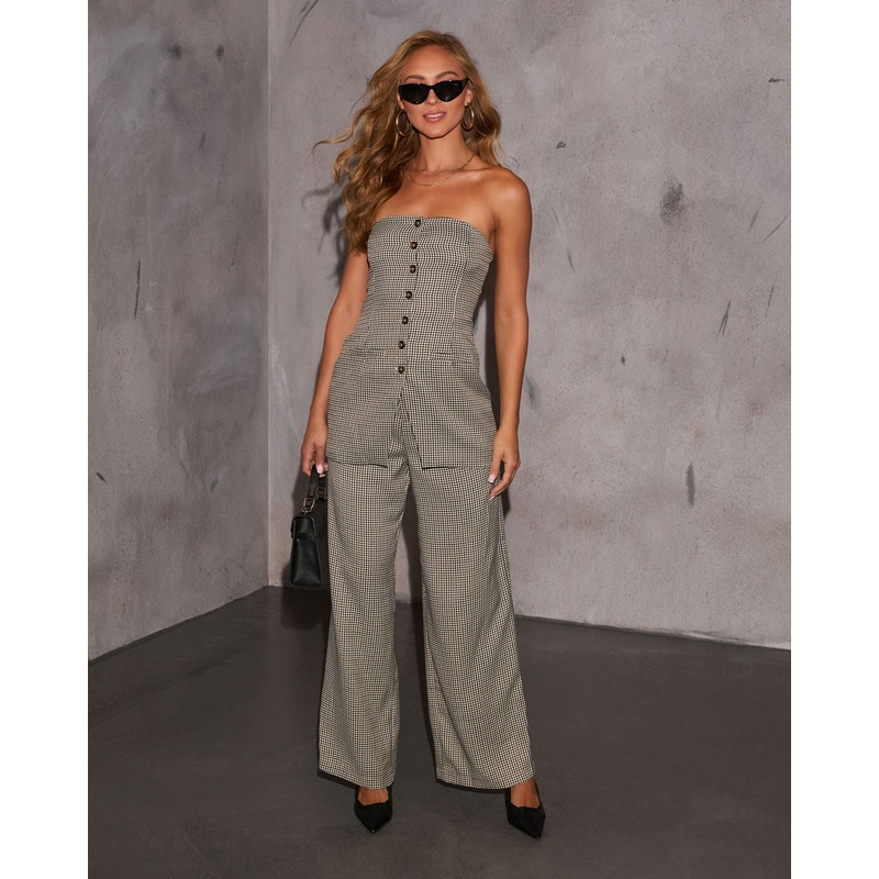 Call It A Day Strapless Plaid Jumpsuit