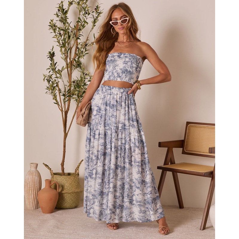 Cedar Skies Printed Strapless Crop Top