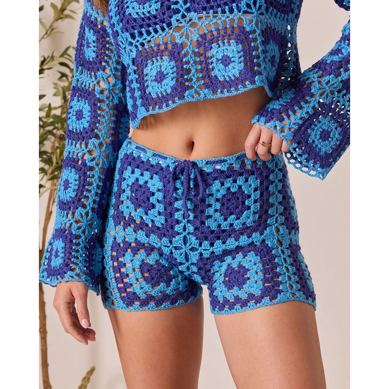 Clio Geometric Crochet Cover Up Shorts