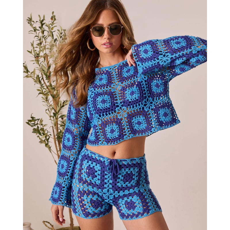 Clio Geometric Crochet Cover Up Top