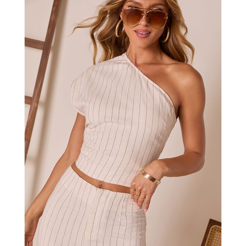 Corbiere Pinstripe One Shoulder Top