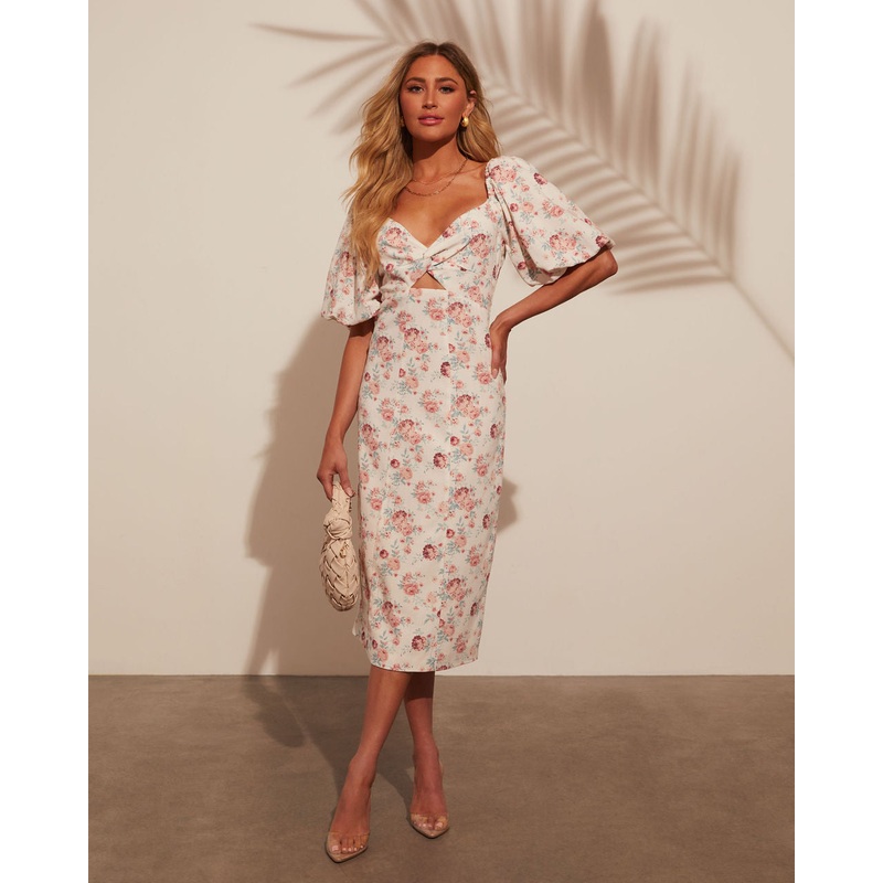 Cornelia Puff Sleeve Printed Midi Dress