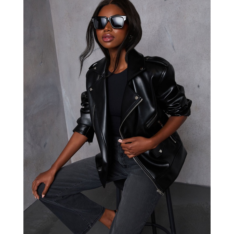 Emberly Oversized Faux Leather Moto Jacket