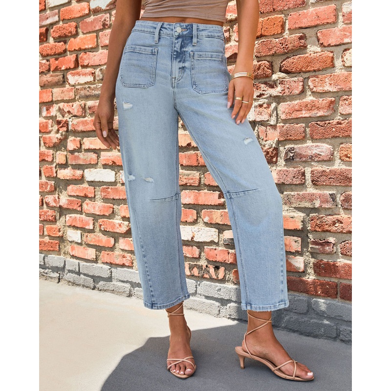 Eveline Stretch Lightly Distressed Barrel Jeans