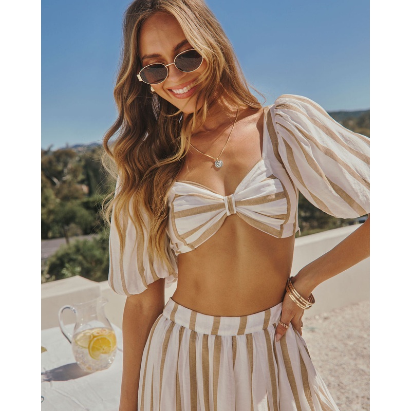Ginnavive Stripe Puff Sleeve Crop Top