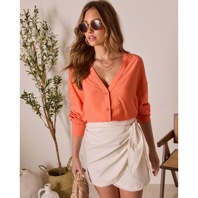 House Of Sun Satin Button Up Top