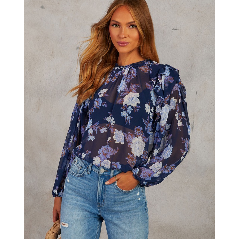 Midnight Sway Long Sleeve Ruffle Blouse