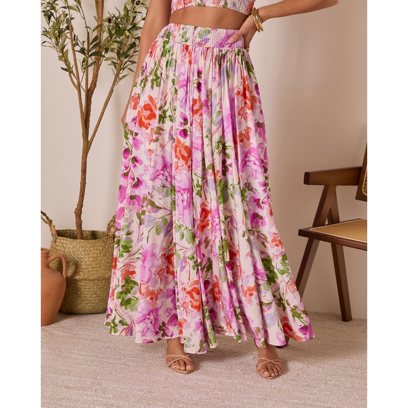 Moonpetal Floral Pleated Maxi Skirt