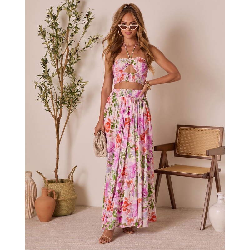 Moonpetal Smocked Floral Halter Top