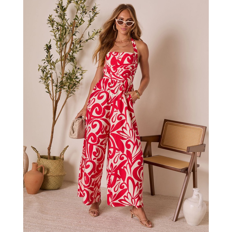 Prairie Rose Abstract Halter Jumpsuit