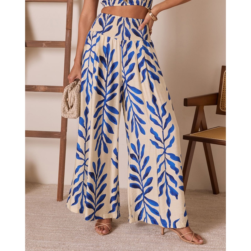 Reynah Tropical Wide Leg Pant|Blue|S|M|L