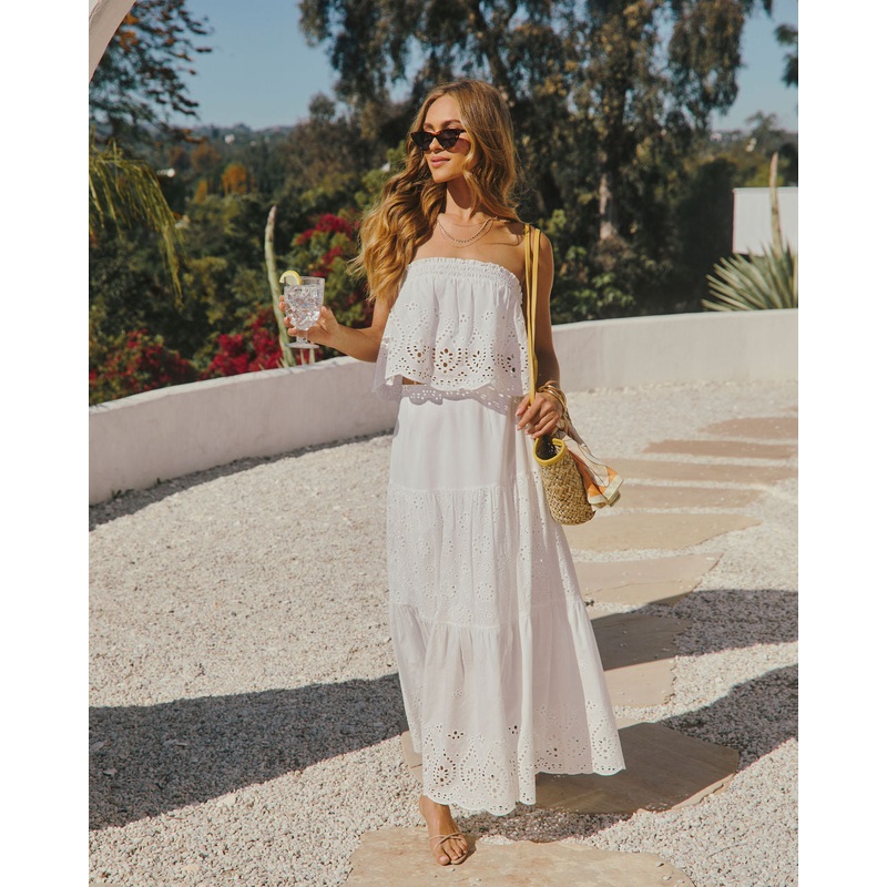 Santorini Breeze Eyelet Maxi Skirt