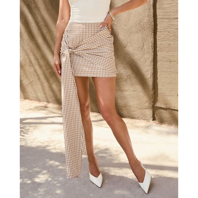 Shona Wrap Tie Gingham Mini Skirt