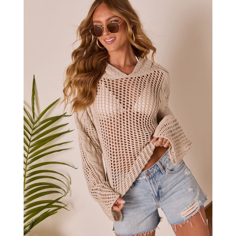 Solaris Hooded Cable Knit Perforated Sweater