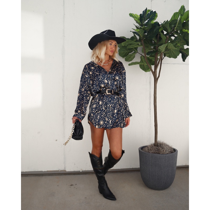 Supernova Collared Mini Dress|Navy|XS|S|M|L|XL