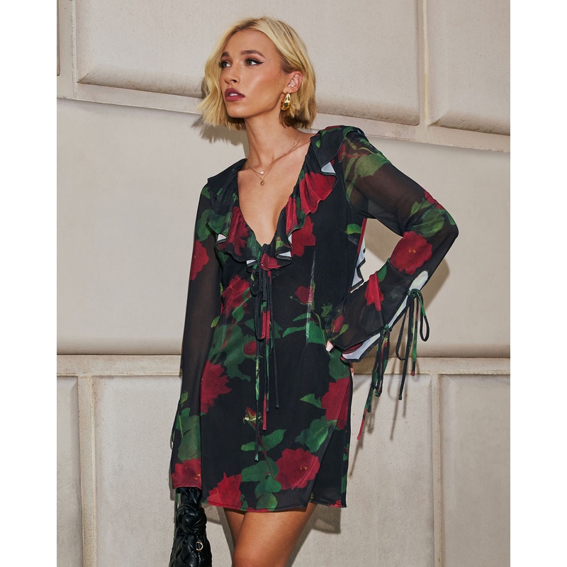 Sweet Romance Ruffle Floral Mini Dress