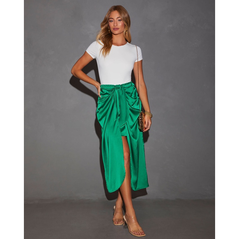Tea Time Satin Bow-Tie Midi Skirt
