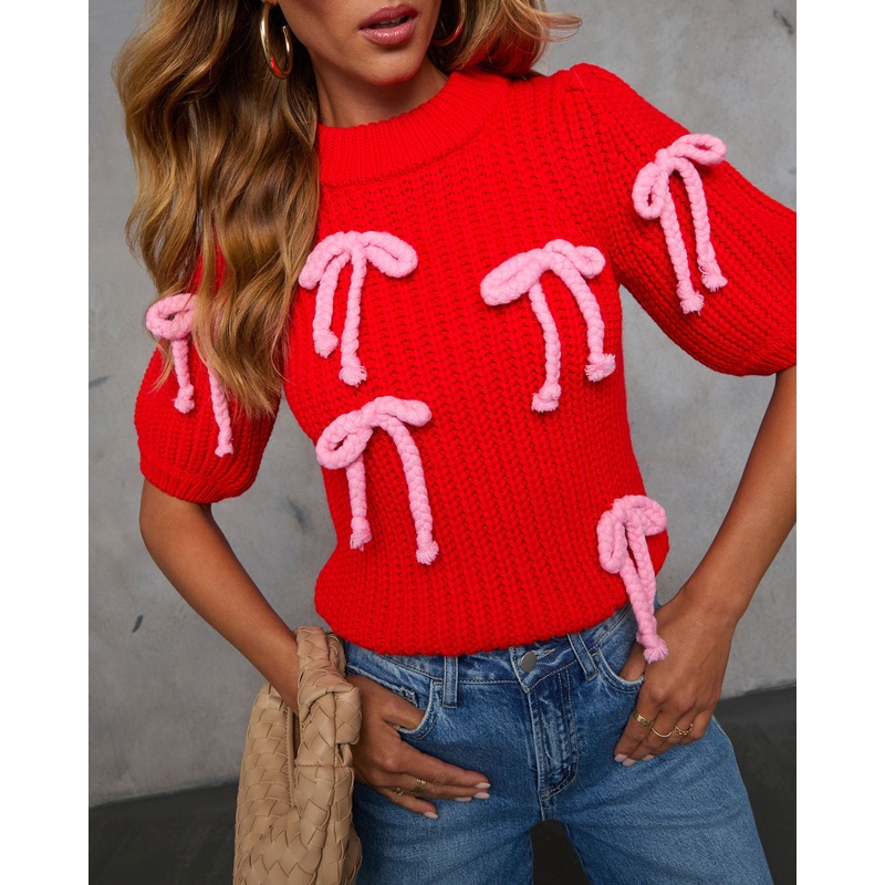 Tied Down Bow Embellished Sweater