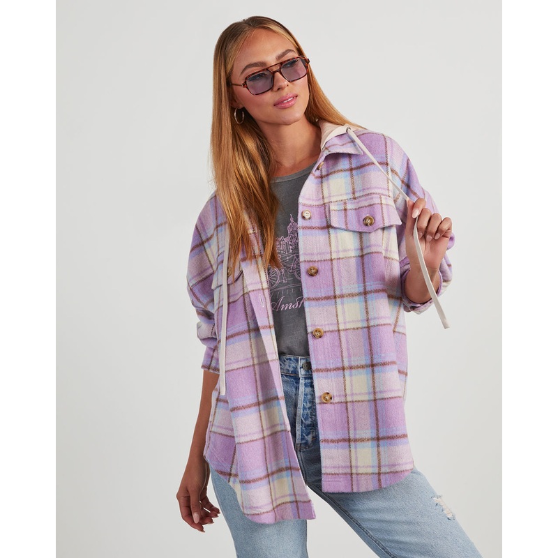 Vaughn Plaid Hooded Shacket|Purple|XS|S|M|L|XL