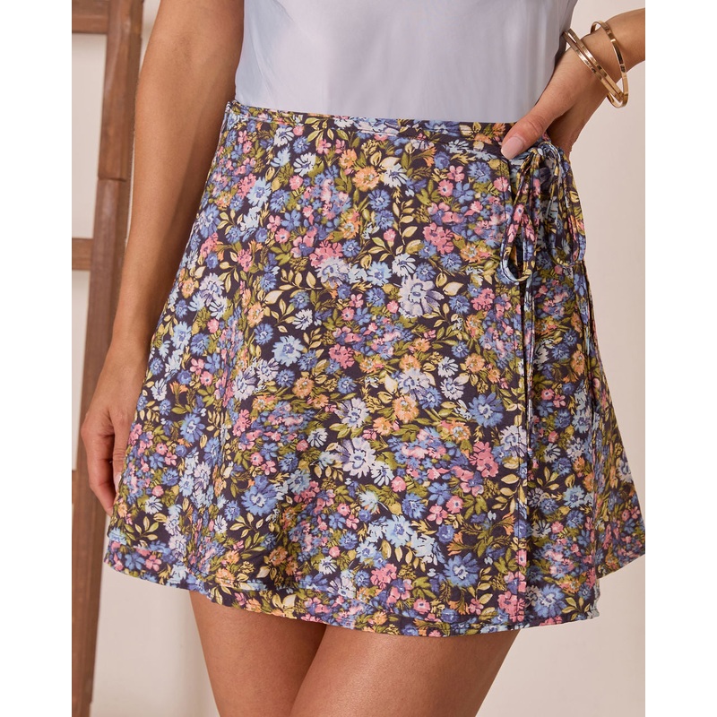 Willow Bloom Floral Wrap Mini Skirt