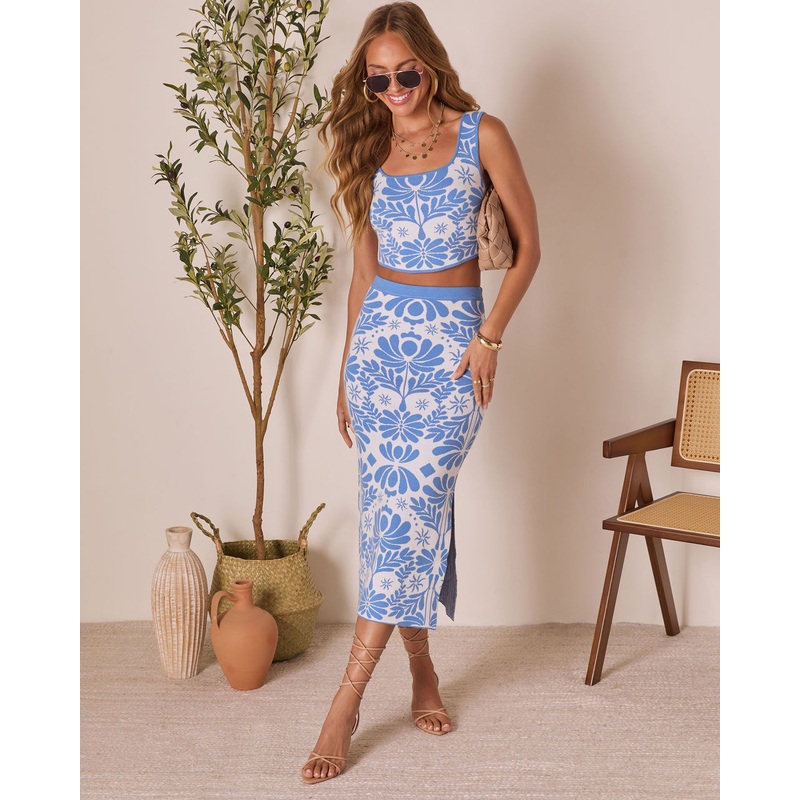 Citrus Skies Floral Midi Skirt