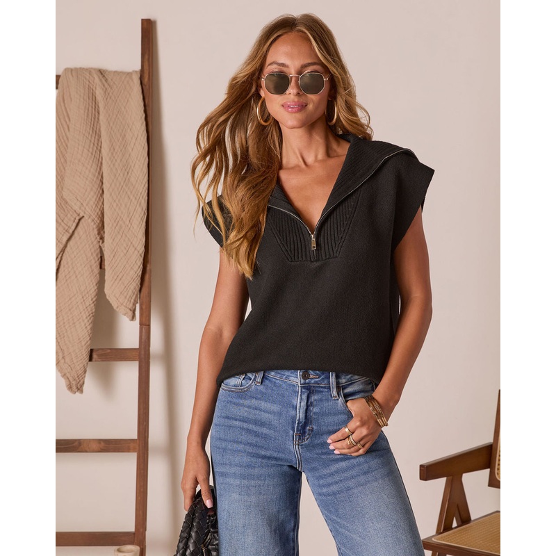 Elsa Half Zip Sweater Vest|Black|Beige|XS|S|M|L|XL