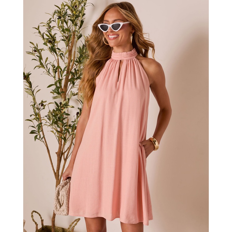 Gemah Shift Halter Mini Dress|Peach|XS|S|M|L|XL