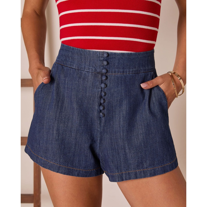 Kadina Buttoned Denim Shorts|Dark Wash|XS|S|M|L|XL