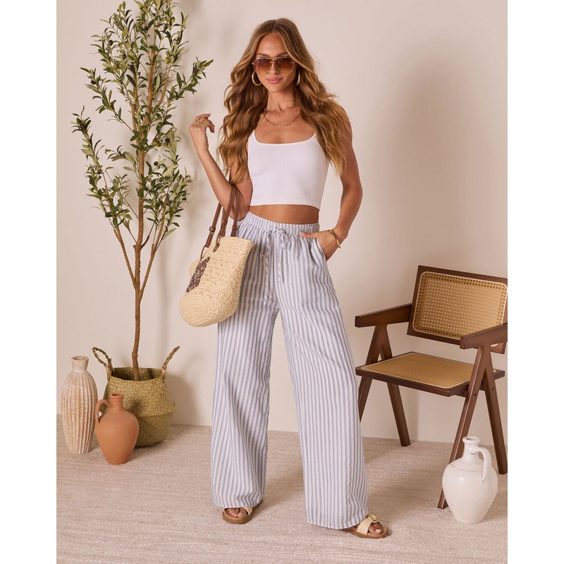 Korra Striped Wide Leg Pants|Blue|XS|S|M|L|XL