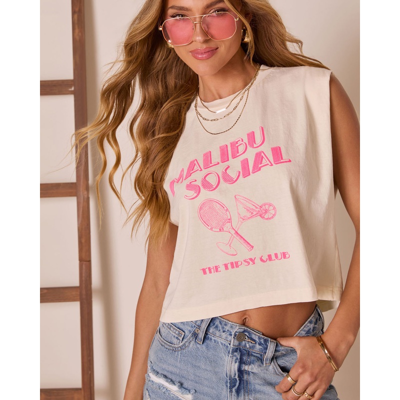 Malibu Social Muscle Tee|Faded Cream|XS|S|M|L|XL