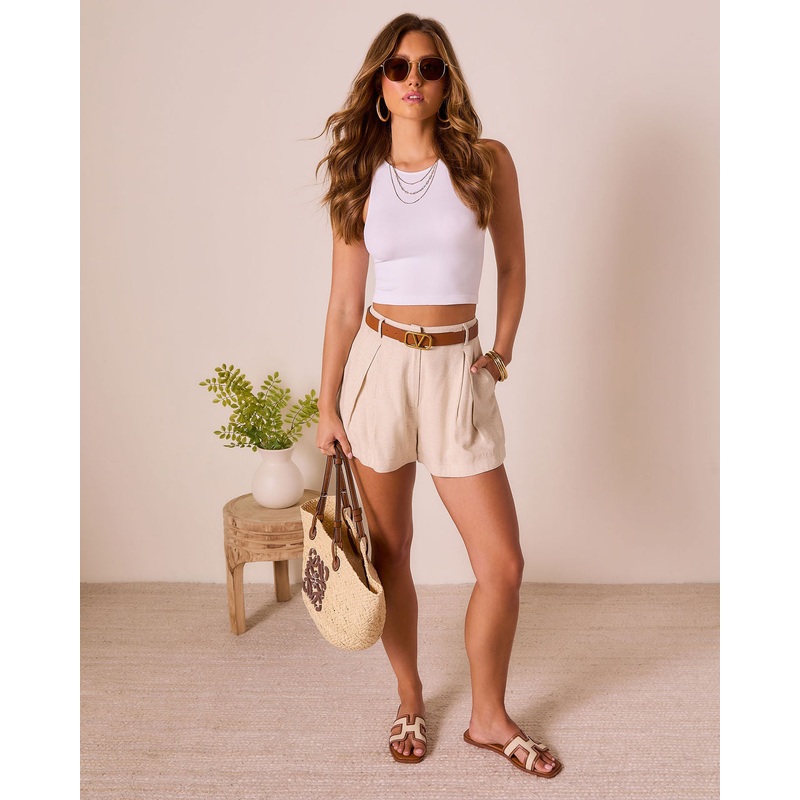 Rayelen Pleated Linen Shorts|Beige|White|XS|S|M|L|XL