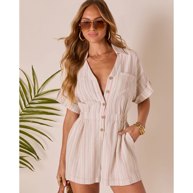 Sunbound Striped Collared Romper