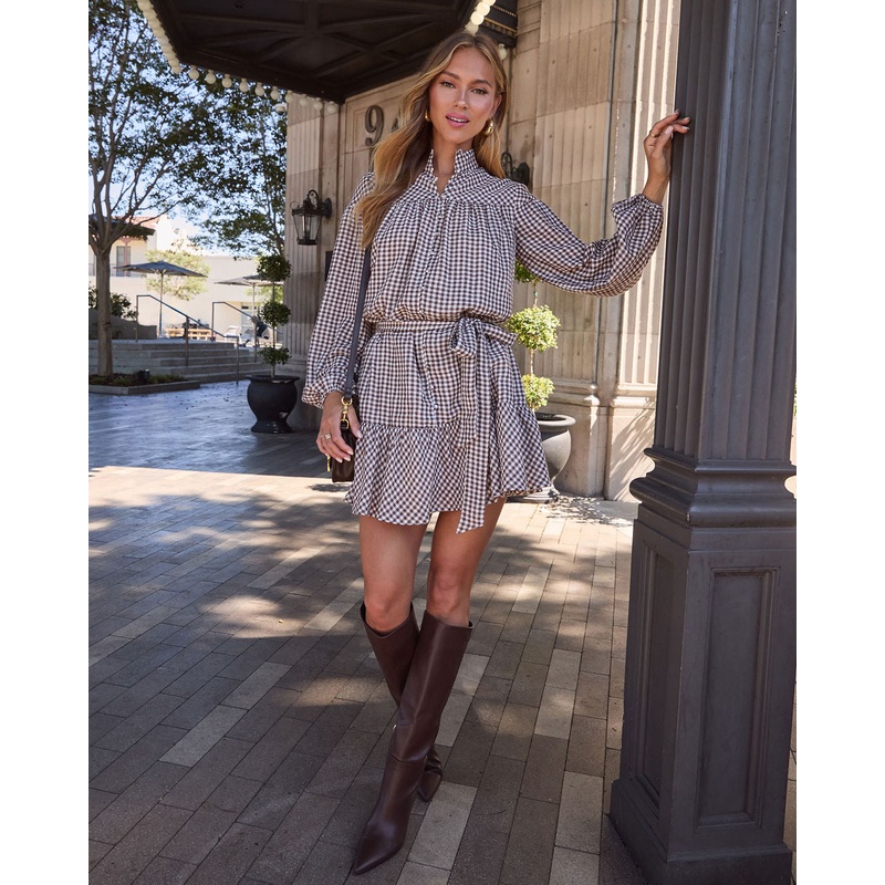 Sweet Autumn Plaid Waist Tie Mini Dress