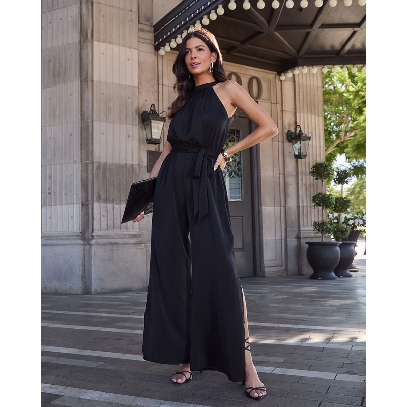 Sweet Spell Halter Waist Tie Jumpsuit