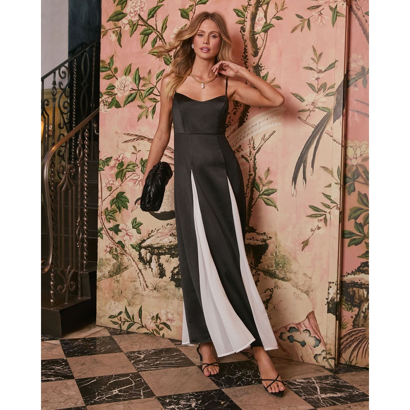 Trend Set Her Colorblock Pleated Maxi Dress