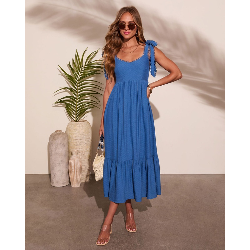 Emie Tiered Midi Dress|Blue|S|M|L