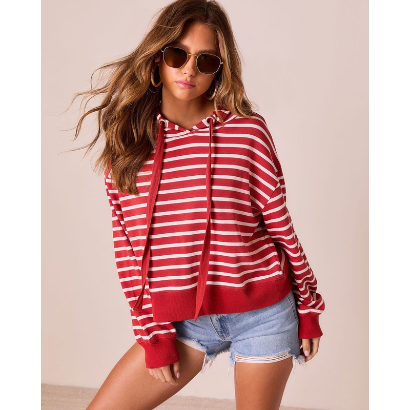 Farrien Striped Hooded Drawstring Sweater