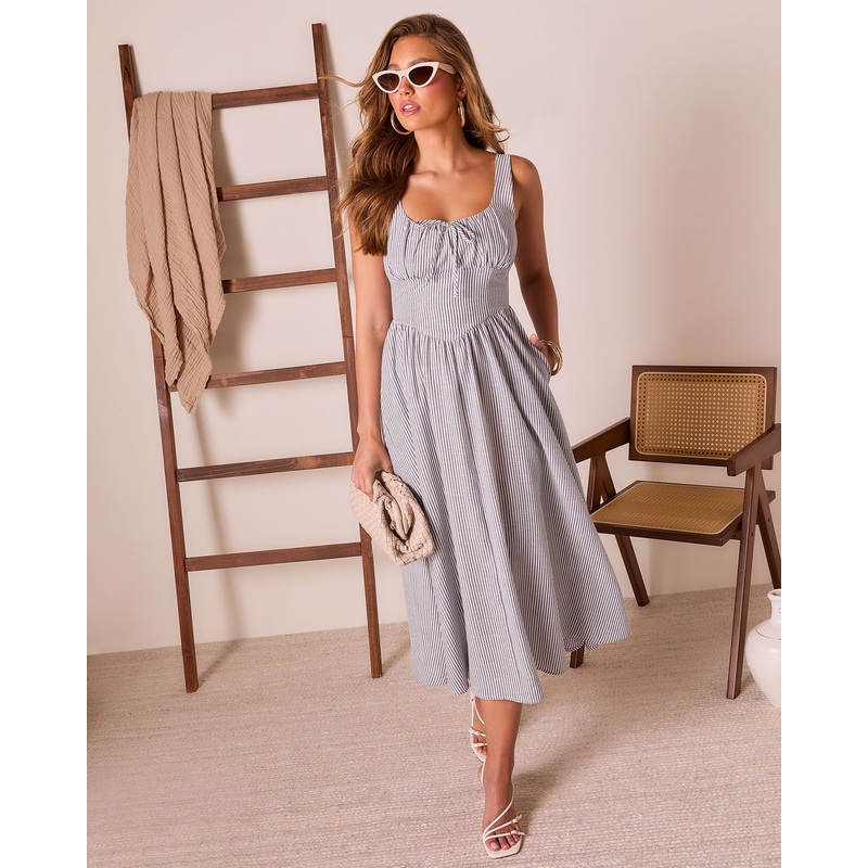 Genelle Striped Corset Midi Dress