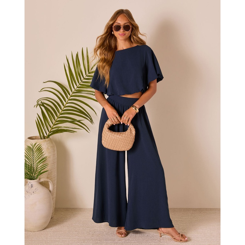 Island Sway Pleated Blouse|Navy|XS|S|M|L|XL