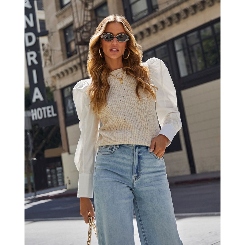 Jenner Knit Contrast Top|Beige|XS|S|M|L|XL