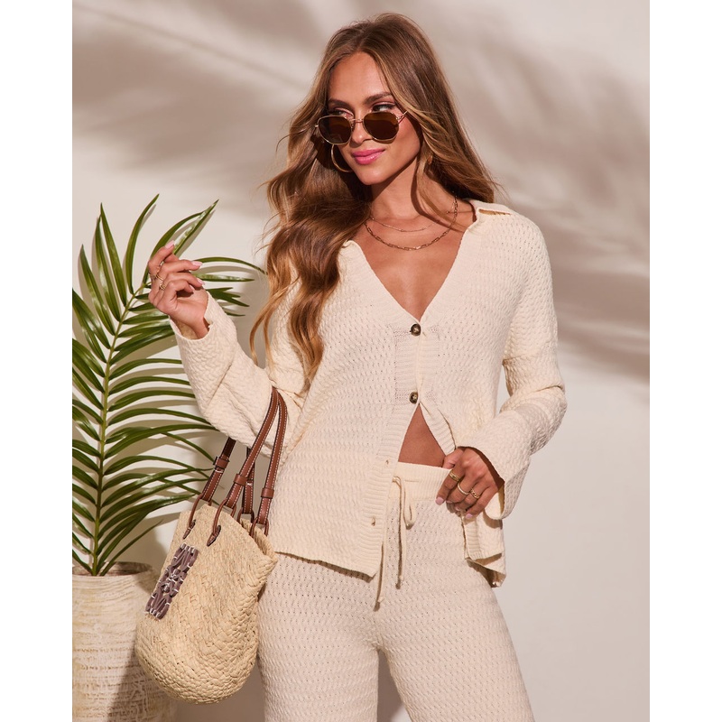 Lost In Laguna Knit Button Down Top