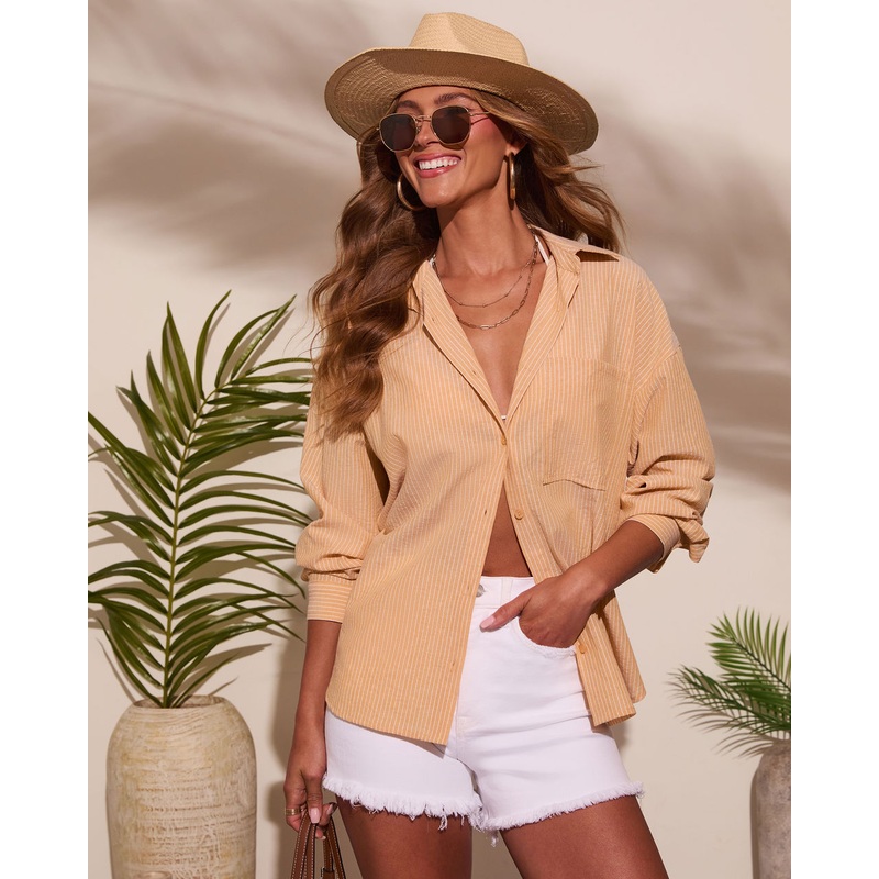 Marygold Pinstripe Button Down Top