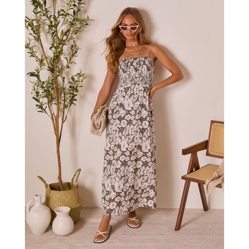 Peytin Floral Maxi Dress|White/Brown|XS|S|M|L|XL