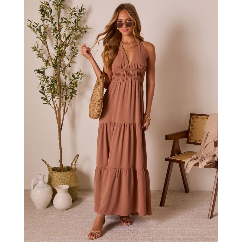 Seaflower Tiered Halter Neck Maxi Dress