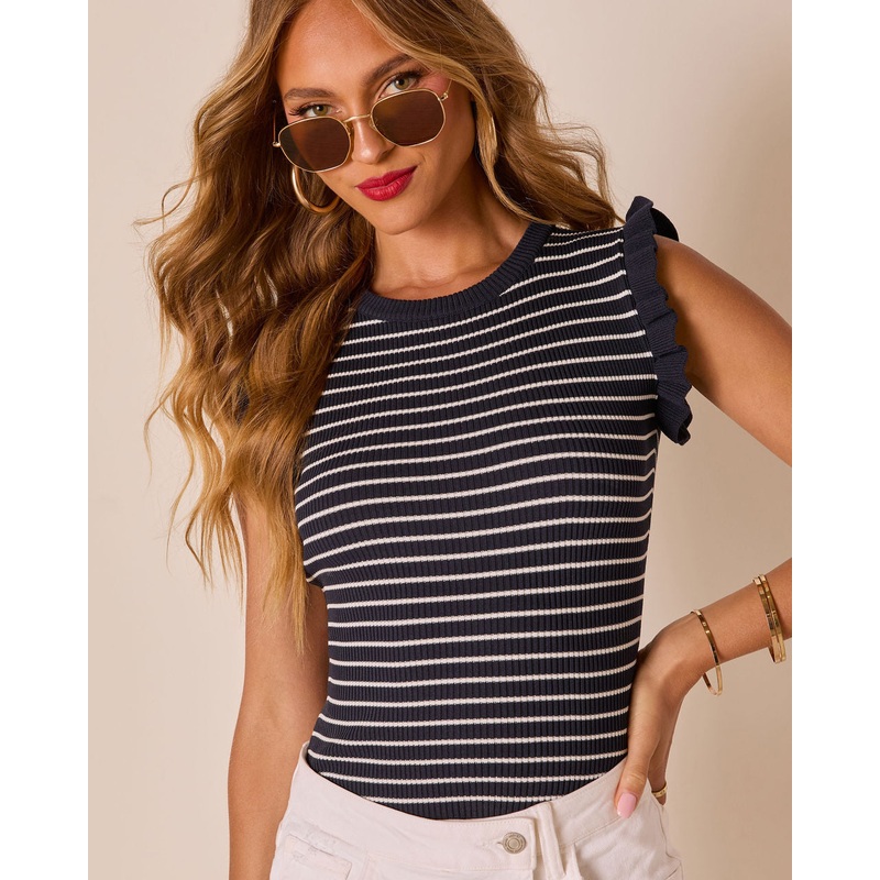 Sindee Striped Ruffle Sleeve Top