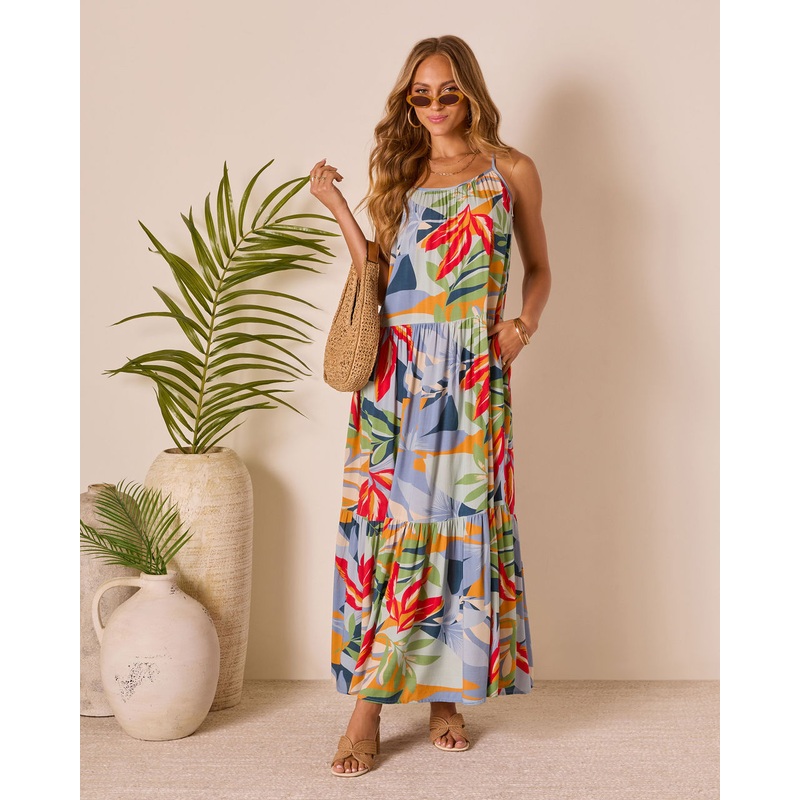 Sunset Breeze Floral Tropics Maxi Dress
