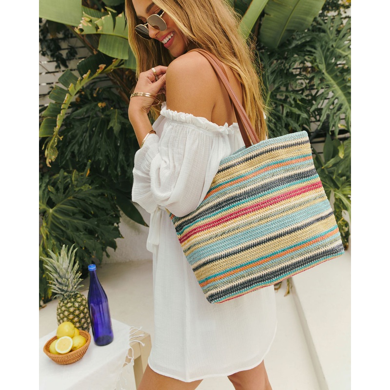 Sunset Somewhere Striped Beach Tote Bag