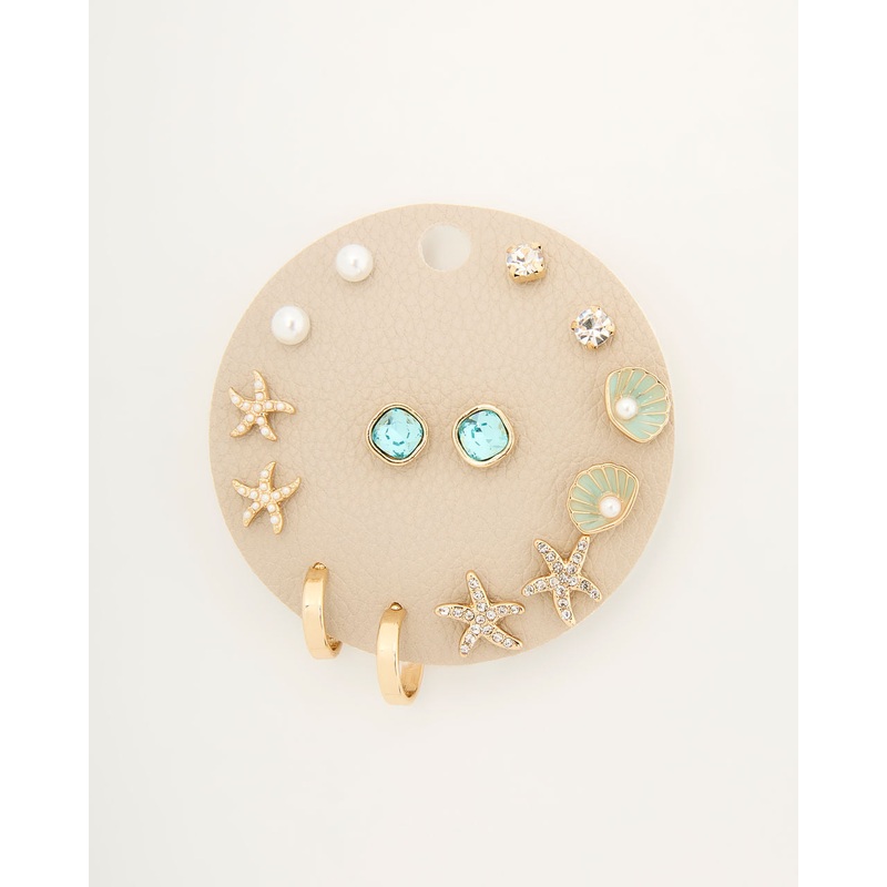 Tide Whisper Starfish And Shell Earring Stud Set