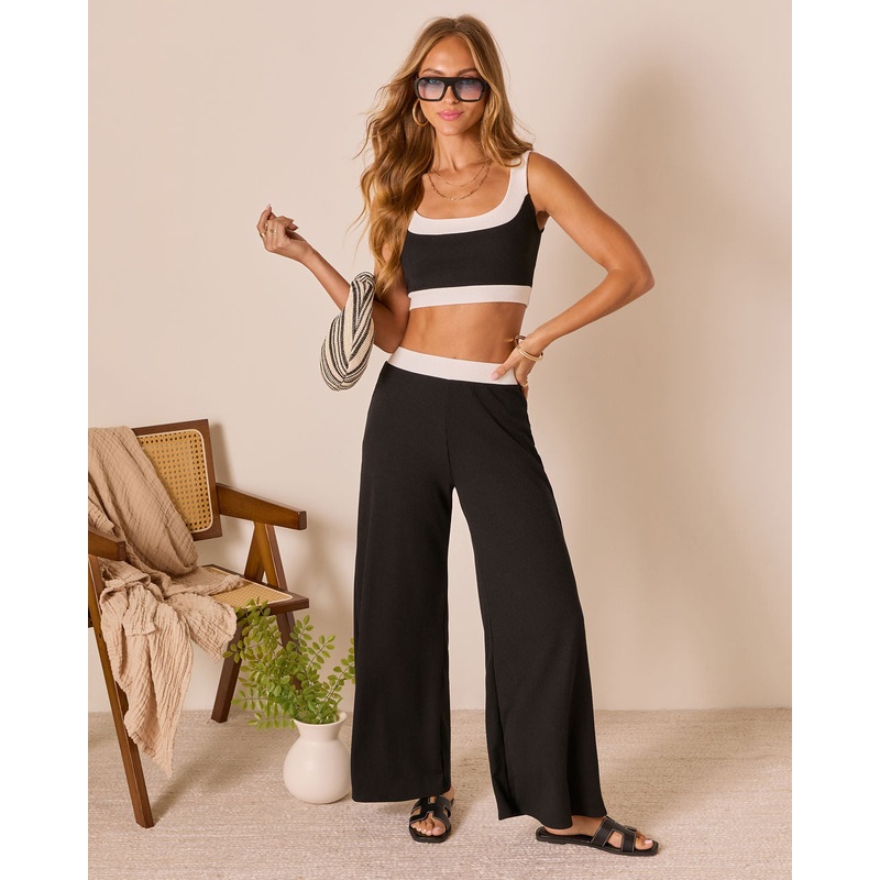 Tricia Contrast Waist Wide Leg Pants